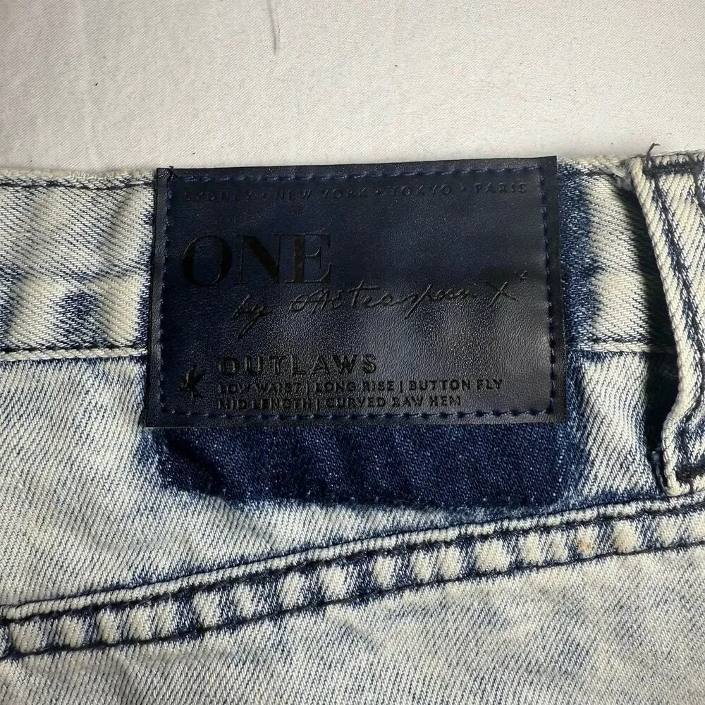 One x One Teaspoon Outlaws Distressed Low Waist Long Rise Mid Length Shorts 25